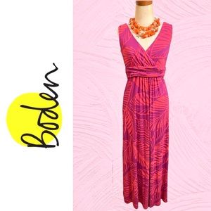 Boden pink and purple palm leaf print pullover maxi dress- 6R